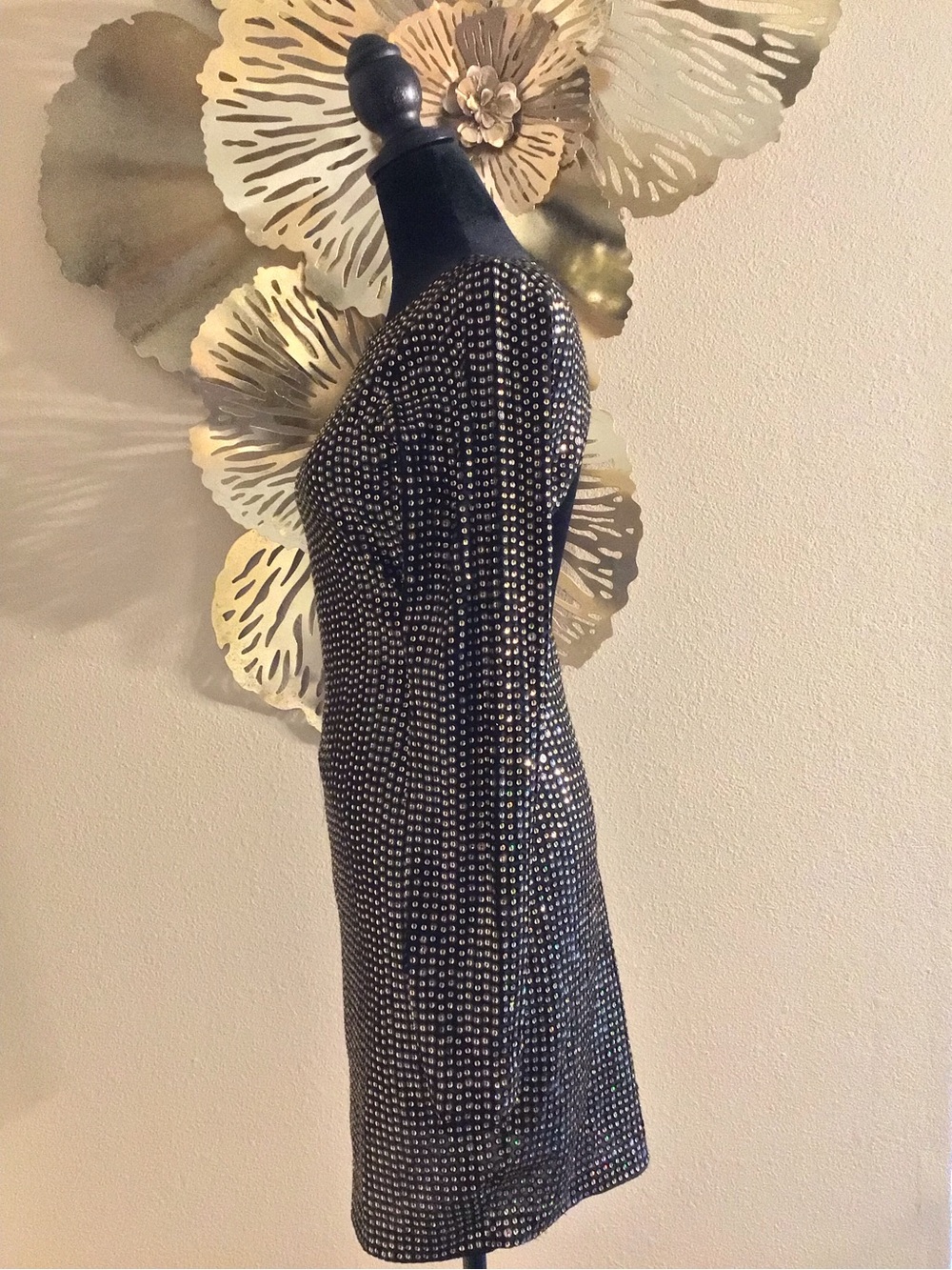 NWT GUESS Black Gold Sequined Women’s Backless Dress, size S - Picture 3 of 7